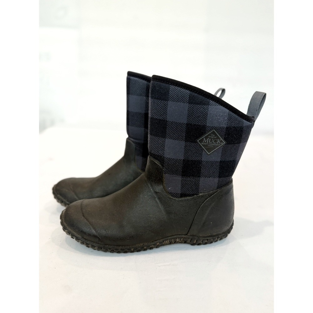 ORIGINAL MUCK BOOT COMPANY Black/Gray Plaid Heavy Duty Rain Boots Women's 7 men6
